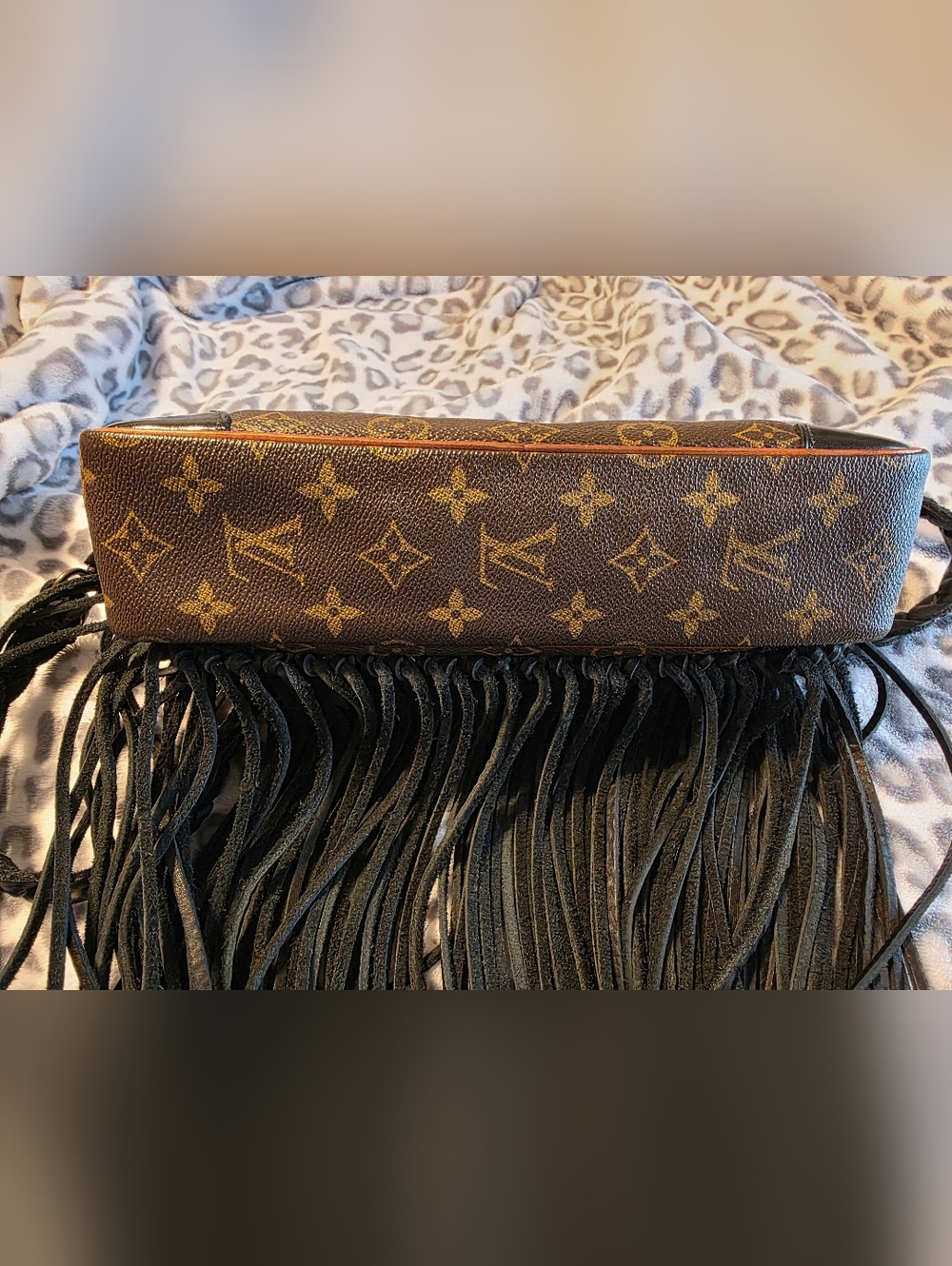 Vintage Boho Bag Monogram Fringe Crossbody with Black Strap - Picture 3 of 10